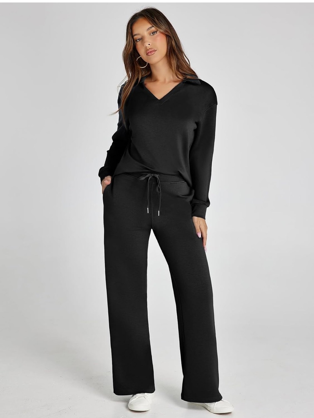 Amazon Women's Black V-Neck Lounge Pajama Set